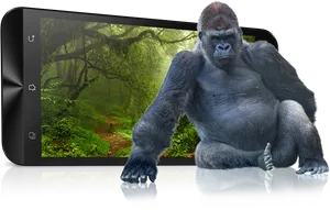 Gorilla Emerging From Smartphone Screen PNG image