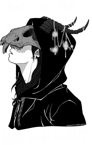 Gothic_ Anime_ Boy_with_ Skull_and_ Butterflies PNG image