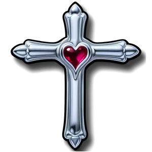 Gothic Chrome Heart Cross Representation Png 06132024 PNG image