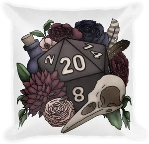 Gothic D20 Dice Floral Design PNG image