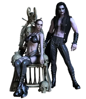Gothic Fantasy Couple_ Dark Throne Pose PNG image