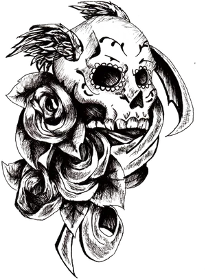 Gothic Skull Rose Tattoo Design PNG image