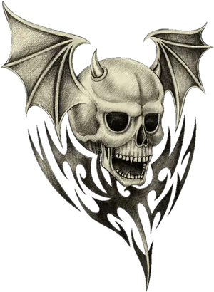 Gothic Skullwith Demon Wings PNG