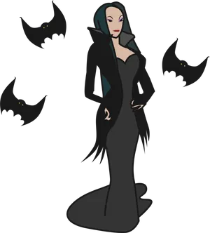 Gothic Vampire Cartoon Femalewith Bats PNG image