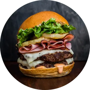 Gourmet Beef Hamburger Deluxe PNG image