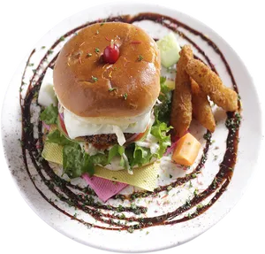 Gourmet Veggie Burger Plate PNG image