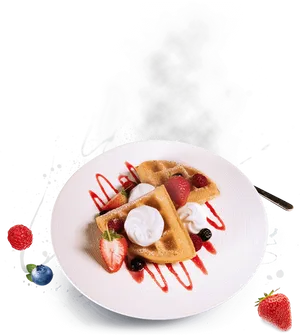 Gourmet Wafflewith Fresh Berriesand Cream PNG