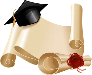 Graduation Capand Diploma Scroll PNG