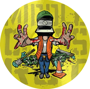 Graffiti Style Construction Worker Art