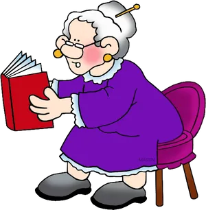 Grandma Reading Book Cartoon PNG image