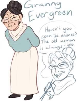 Granny Evergreen Cartoon PNG image