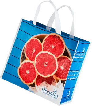Grapefruit Printed Tote Bagon Blue Background PNG
