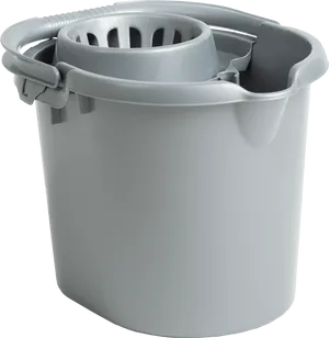 Gray Plastic Mop Bucket With Wringer PNG image