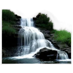 Grayscale Waterfall Scene Png 06252024 PNG image