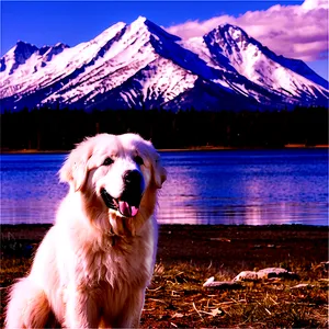 Great Pyrenees With Mountain Background PNG 94 PNG
