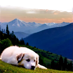 Great Pyrenees With Mountain Background PNG Fkx25 PNG