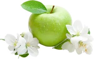 Green Apple With Blossoms PNG image