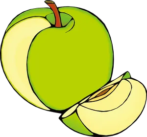 Green Appleand Slice Illustration PNG image