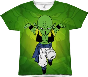 Green Background Anime Character T Shirt Design PNG image
