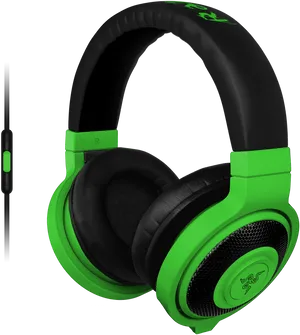Green Black Over Ear Headphoneswith Mic PNG
