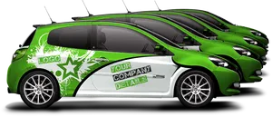 Green Branded Fleet Vehicles PNG image