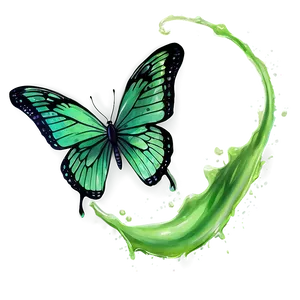 Green Butterfly In Watercolor Splash Png Ycg PNG image