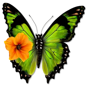 Green Butterfly On Flower Png 29 PNG image