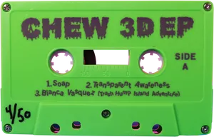 Green Cassette Tape Chew3 D E P PNG