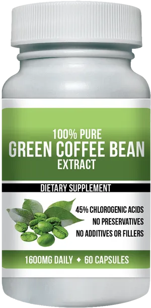 Green Coffee Bean Extract Supplement Bottle PNG image