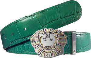 Green Crocodile Leather Beltwith Lion Buckle PNG