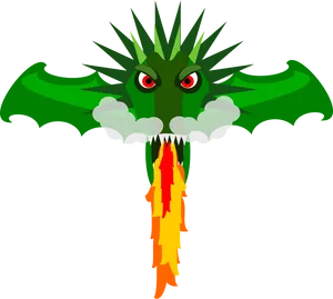 Green_ Dragon_ Breathing_ Fire_ Vector PNG