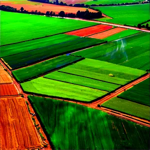 Green Farm Fields Aerial View PNG Deh