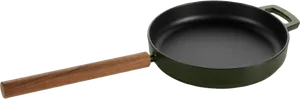 Green Frying Panwith Wooden Handle PNG image