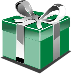 Green Gift Boxwith Silver Ribbon PNG image