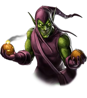 Green Goblin Holding Pumpkin Bombs PNG image