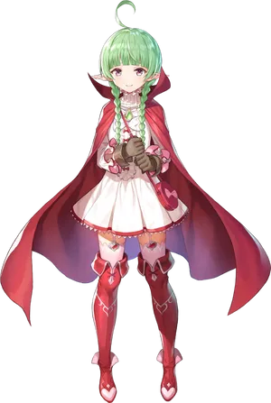 Green Haired Anime Characterwith Red Cape PNG image