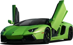 Green Lamborghini Aventadorwith Doors Up