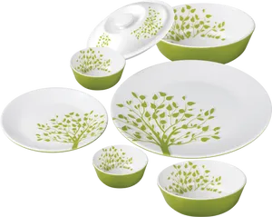 Green Leaf Dinnerware Set PNG image