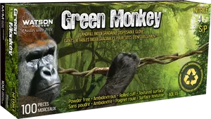 Green Monkey Biodegradable Gloves Packaging PNG image