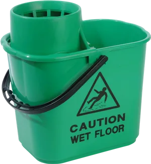 Green Mop Bucket With Wet Floor Sign PNG image