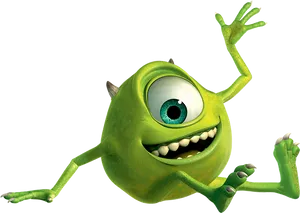 Green One Eyed Monster Waving PNG image
