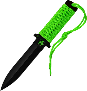 Green Paracord Wrapped Tactical Knife PNG image
