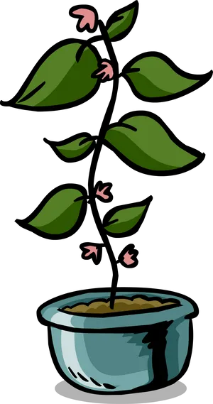 Green Plantin Blue Pot Illustration PNG image