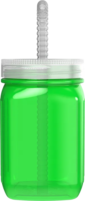 Green Plastic Jarwith Straw PNG image