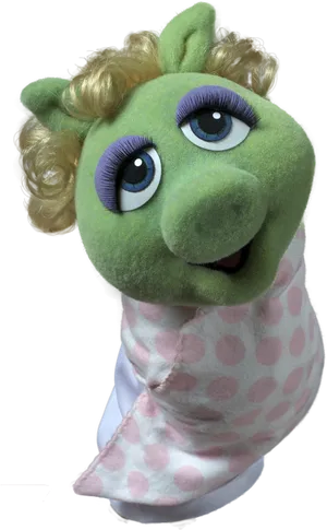 Green_ Puppet_ Character_with_ Blonde_ Curls PNG