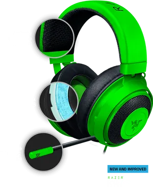 Green Razer Kraken Headphones Features PNG