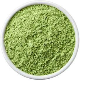 Green Seaweed Powderin White Bowl PNG image