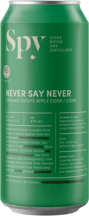 Green Spy Cider Can Never Say Never PNG image
