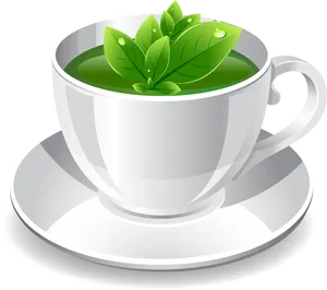 Green Tea Cupwith Leaves Vector PNG image