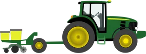 Green Tractor With Seeder Attachment PNG image